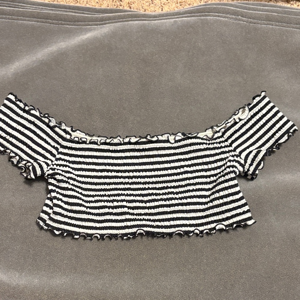 PINK Victoria's Secret Black and White Striped Bikini Top